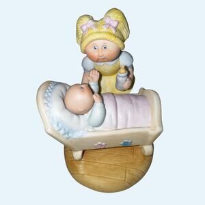 Vintage 1984 Xavier Roberts Cabbage Patch Kids Figurine Baby in Cradle Nursery
